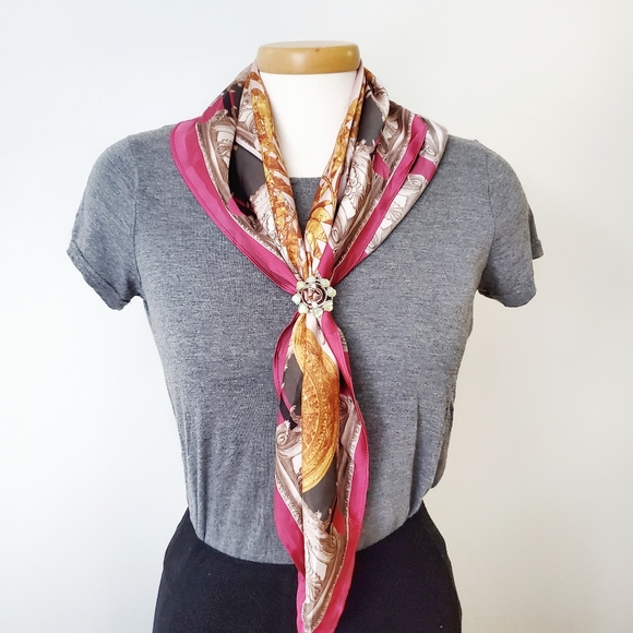ZARA Square Print Scarf Pink Yellow - Picture 2 of 4